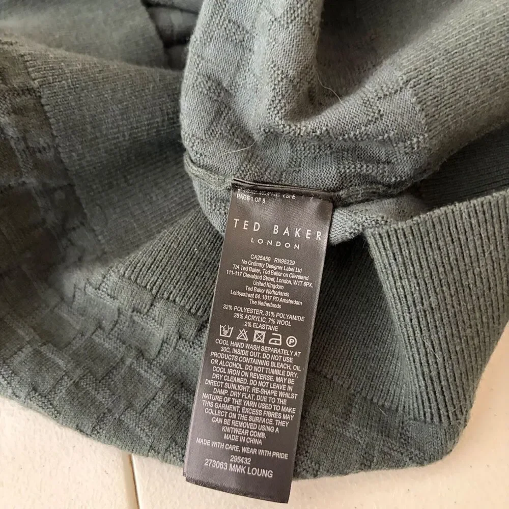 Ted Baker Sweater Men's 2 Pullover Knit Woven Green Casual Wool Blend